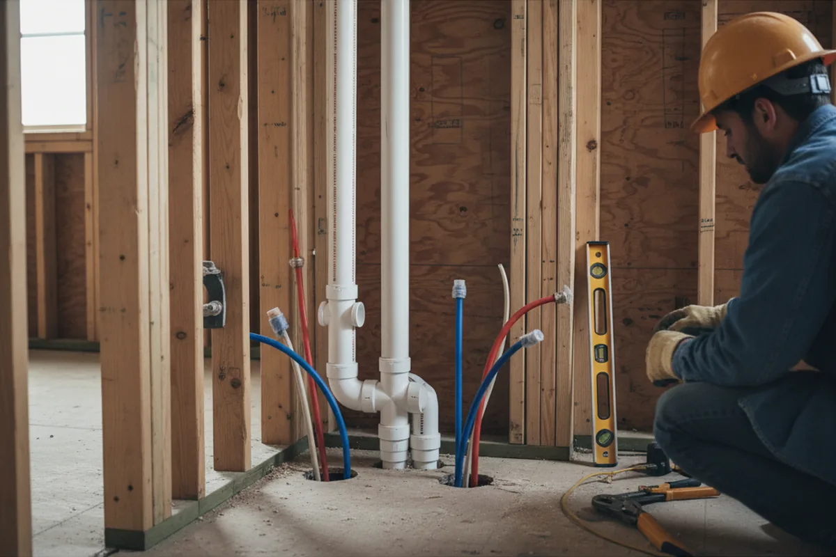 Drain and supply rough-in during Sump Pump Repair in Wingo